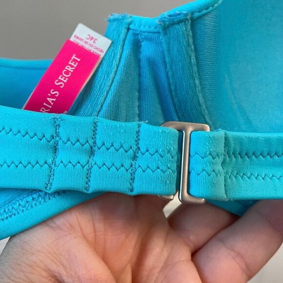 Victoria's Secret, 34C/M, Aqua,  Bandeau Bikini, Underwire, Ruching, Adjustabled - Picture 8 of 9